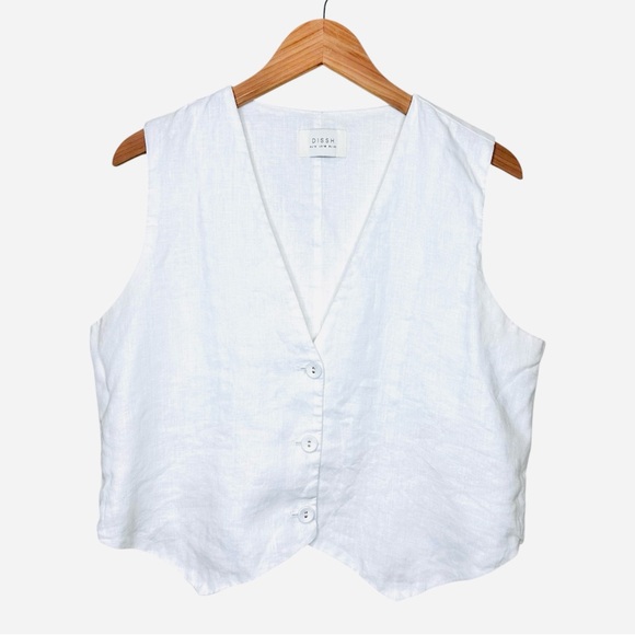 DISSH 100% Linen Sleeveless Vest Size 10 US White Button up Coastal Minimalist - Picture 11 of 11